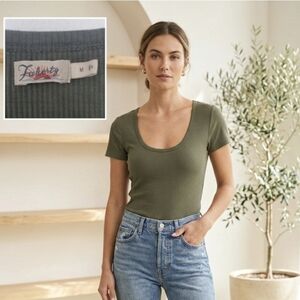 Faherty Cloud Rib Scoop Neck Short Sleeve T-Shirt Military Green Medium